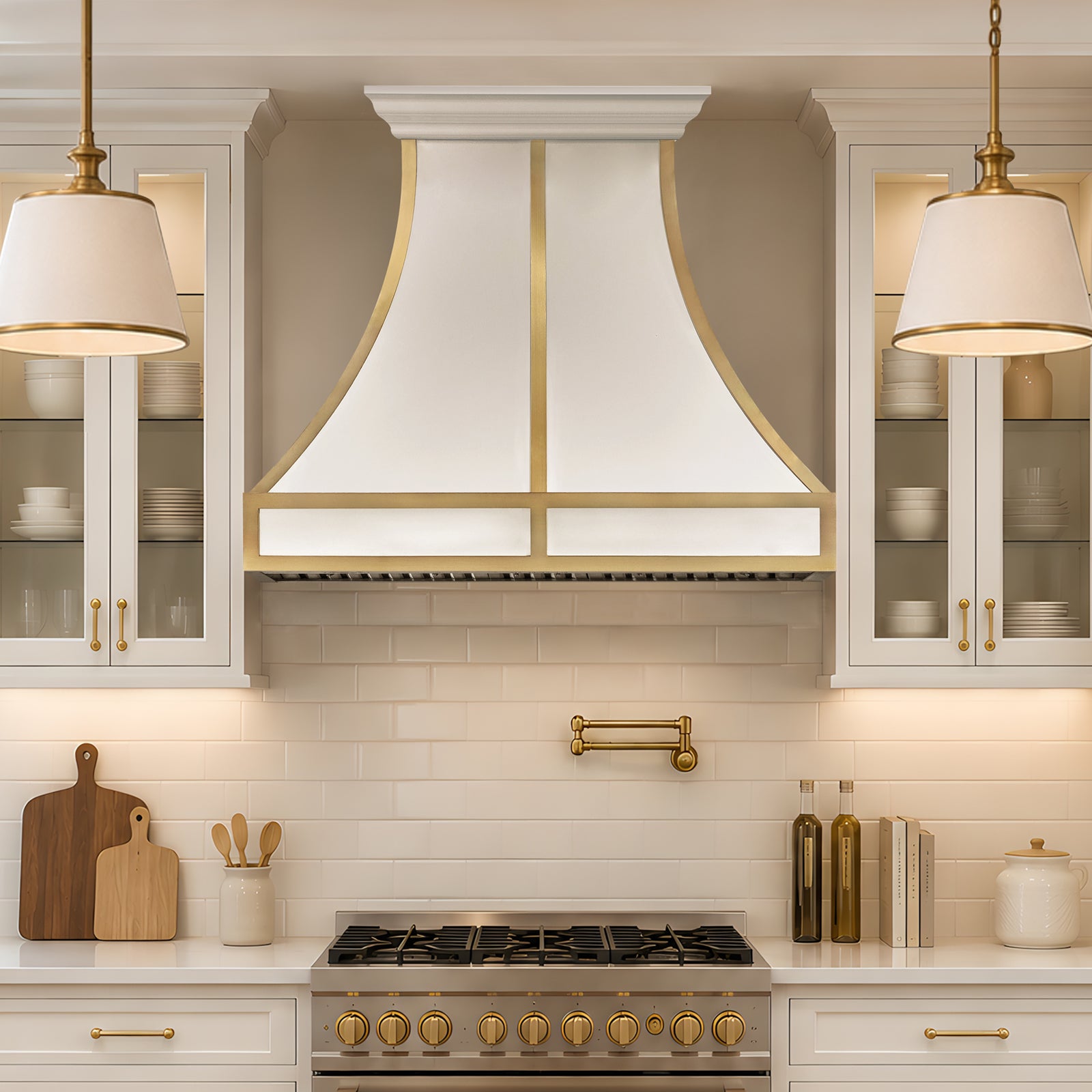 Fobest Custom Luxury Stainless Steel Range Hood with Brushed Brass Straps FSS-675