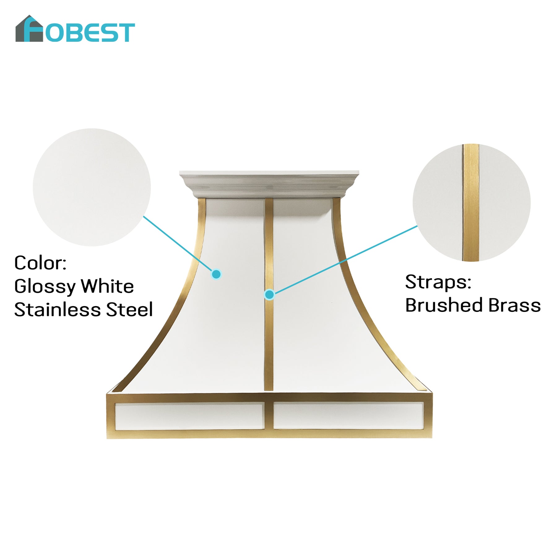Fobest Custom Luxury Stainless Steel Range Hood with Brushed Brass Straps FSS-675