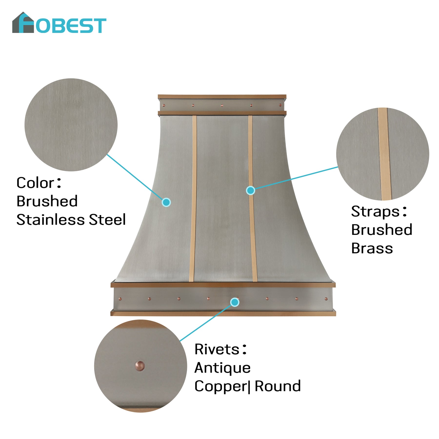 Fobest Custom Matte Stainless Steel Range Hood with Brushed Brass Decor FSS-693
