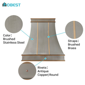 Fobest Custom Matte Stainless Steel Range Hood with Brushed Brass Decor FSS-693