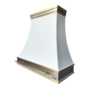 Fobest Custom Matte White Stainless Steel Range Hood with Brushed Brass Pot Rail FSS-571