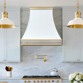 Fobest Custom Matte White Stainless Steel Range Hood with Brushed Brass Pot Rail FSS-571