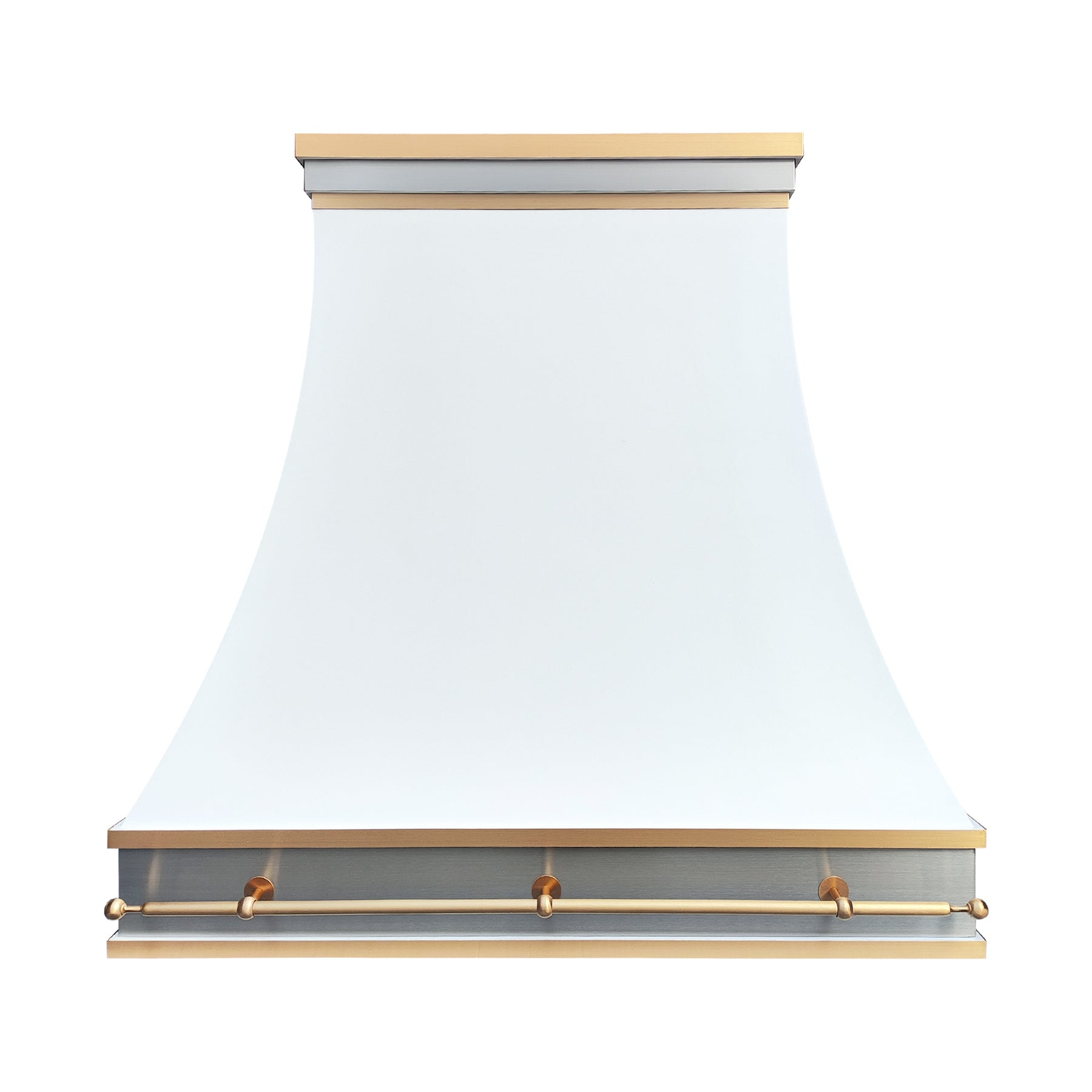 Fobest Custom Matte White Stainless Steel Range Hood with Brushed Brass Pot Rail FSS-571