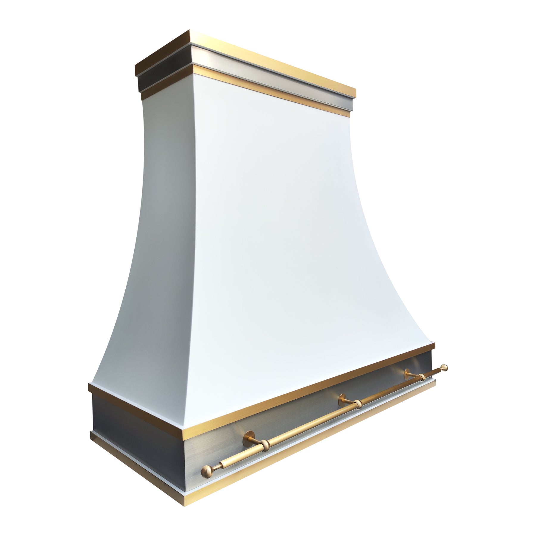 Fobest Custom Matte White Stainless Steel Range Hood with Brushed Brass Pot Rail FSS-571
