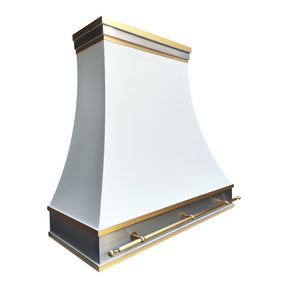 Fobest Custom Matte White Stainless Steel Range Hood with Brushed Brass Pot Rail FSS-571