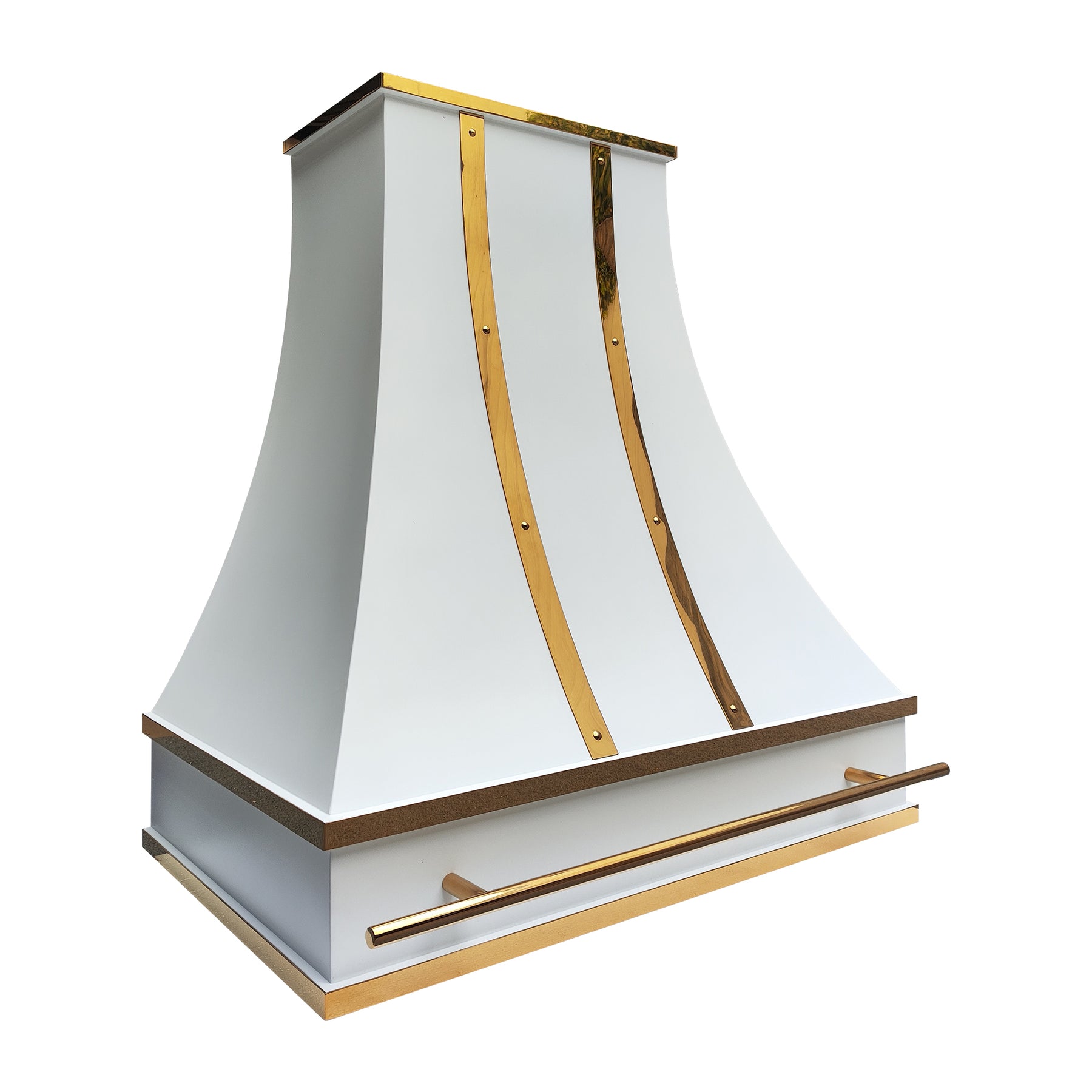 Fobest Custom Matte White Stainless Steel Range Hood with Polished Brass Decor FSS-622