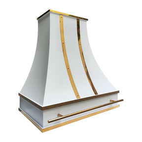 Fobest Custom Matte White Stainless Steel Range Hood with Polished Brass Decor FSS-622