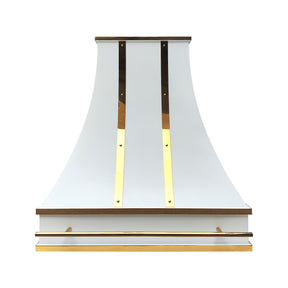 Fobest Custom Matte White Stainless Steel Range Hood with Polished Brass Decor FSS-622