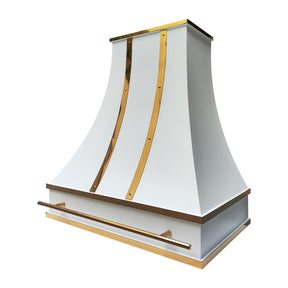Fobest Custom Matte White Stainless Steel Range Hood with Polished Brass Decor FSS-622