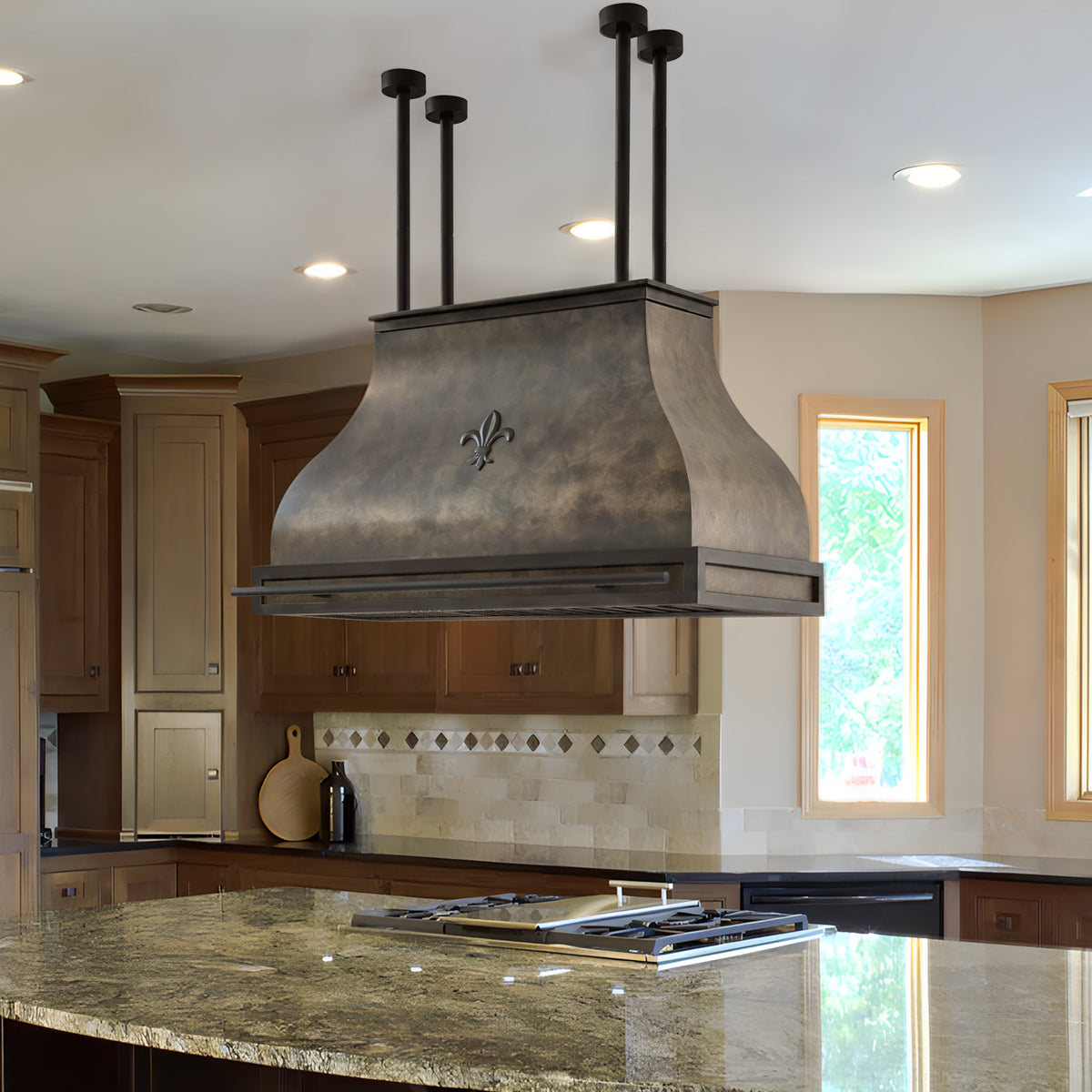 Fobest Custom Metal Island Mount Range Hood in Weathered Brass FSS-727