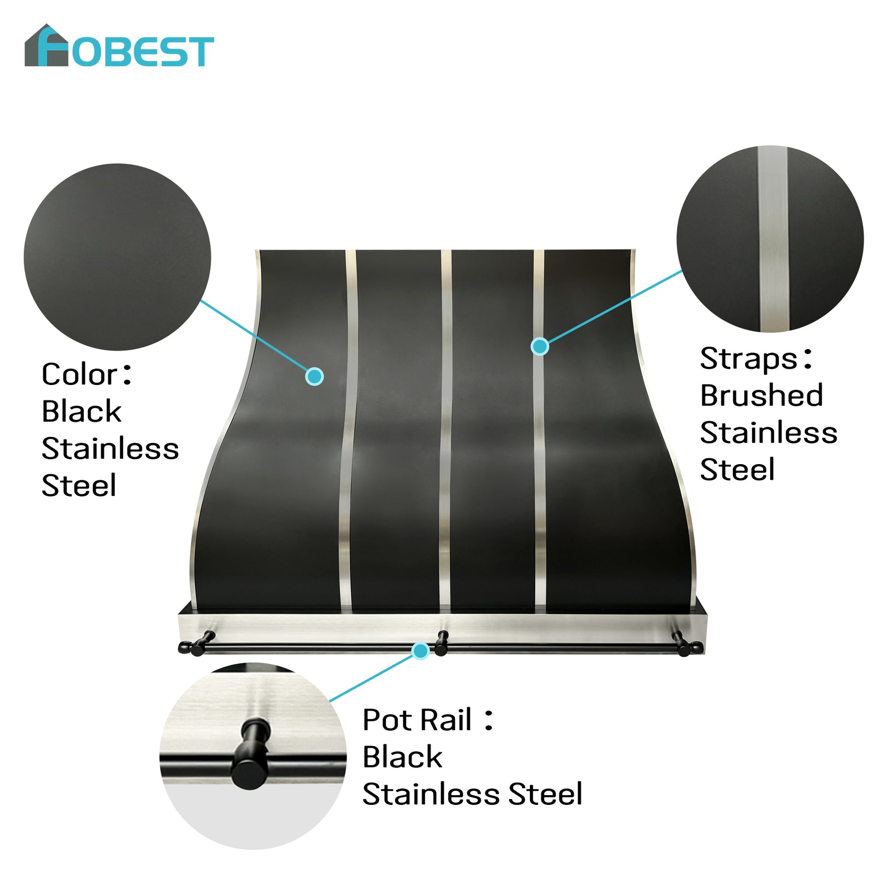 Fobest Custom Metal Range Hood in Black Stainless Steel FSS-651