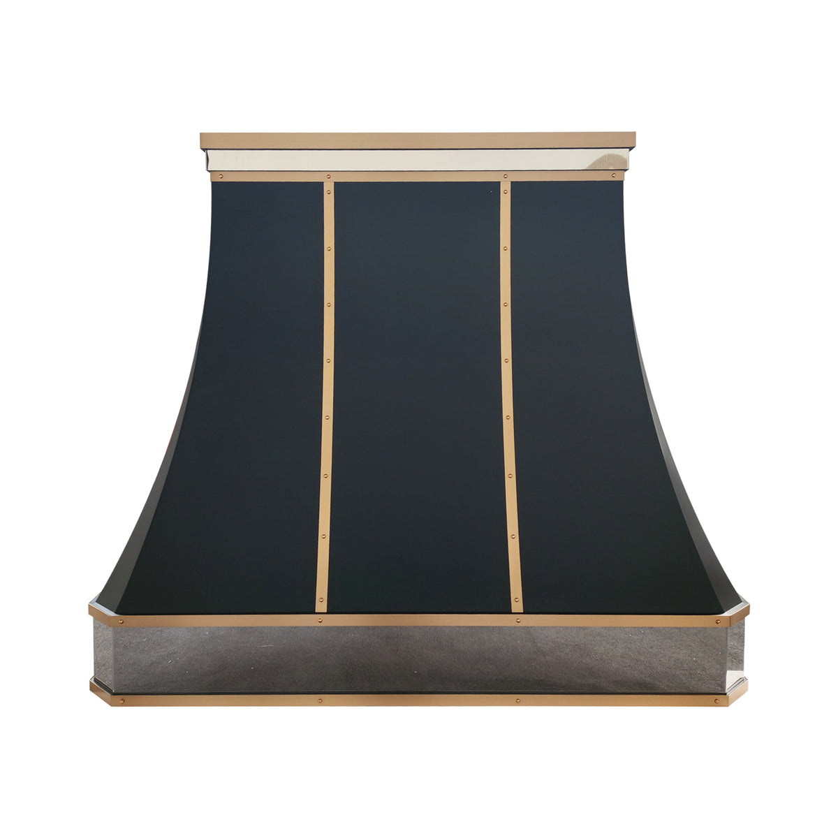 Fobest Custom Mixed Metal Range Hood with Black Stainless Steel and Brass Accents  FSS-663