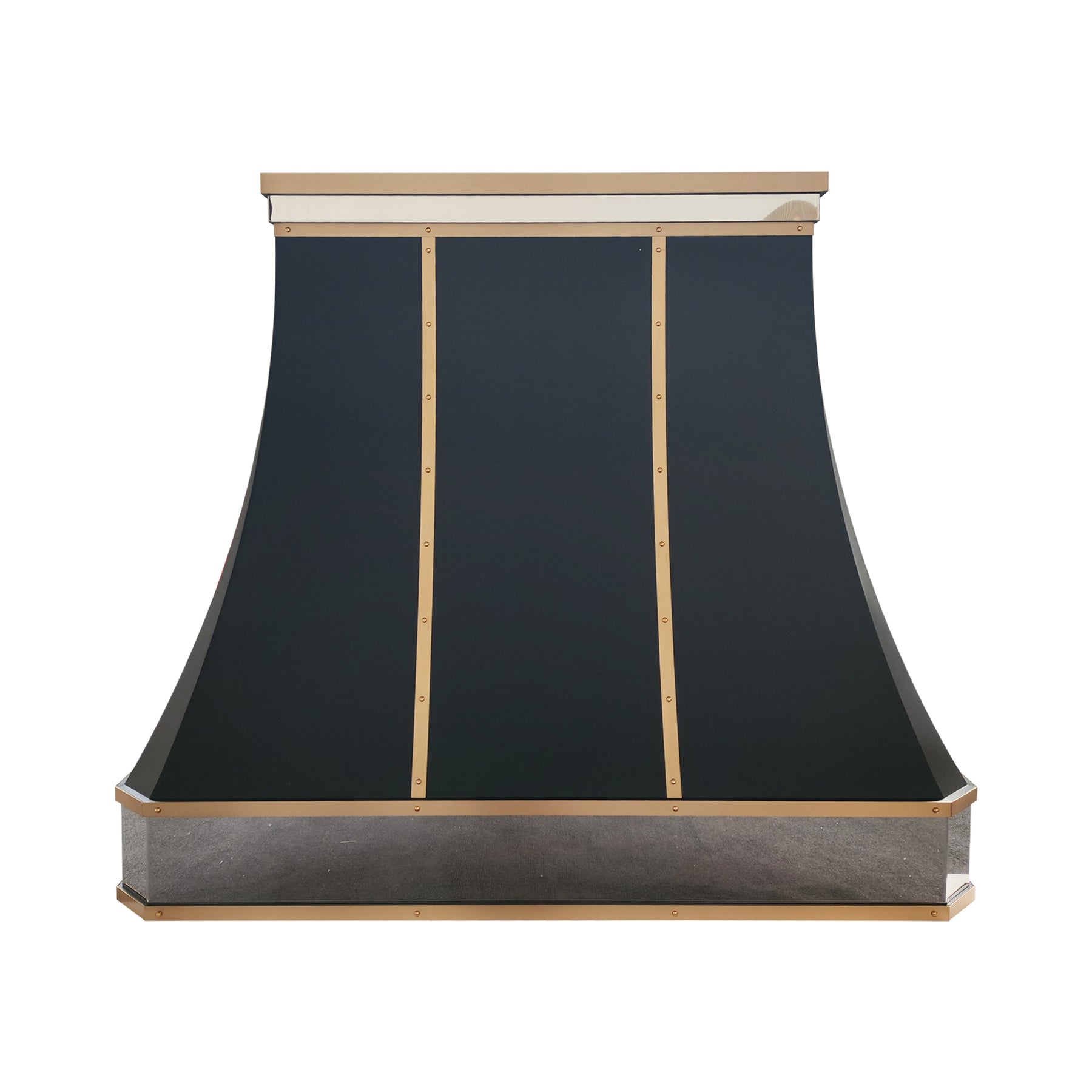 Fobest Custom Mixed Metal Range Hood with Black Stainless Steel and Brass Accents  FSS-663