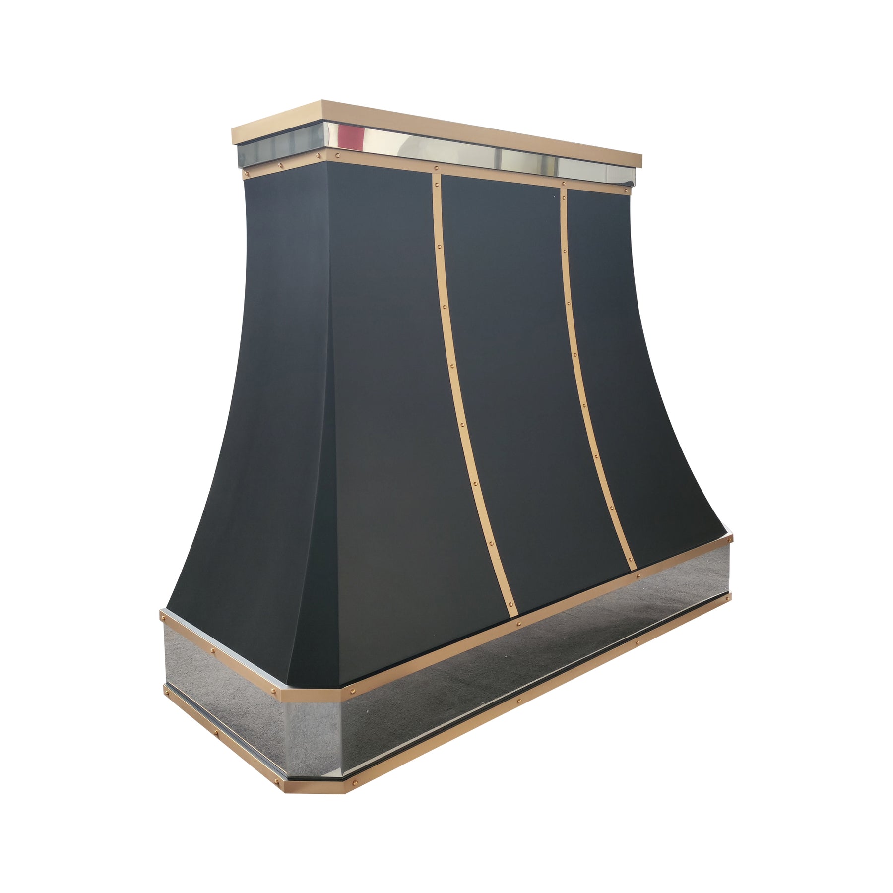 Fobest Custom Mixed Metal Range Hood with Black Stainless Steel and Brass Accents  FSS-663
