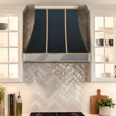 Fobest Custom Mixed Metal Range Hood with Black Stainless Steel and Brass Accents  FSS-663