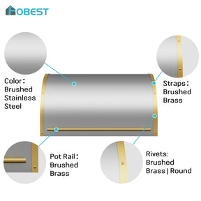 Fobest Custom Modern Barrel Range Hood with Brushed Brass Details FSS-660