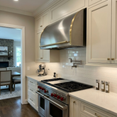 Fobest Custom Modern Barrel Range Hood with Brushed Brass Details FSS-660