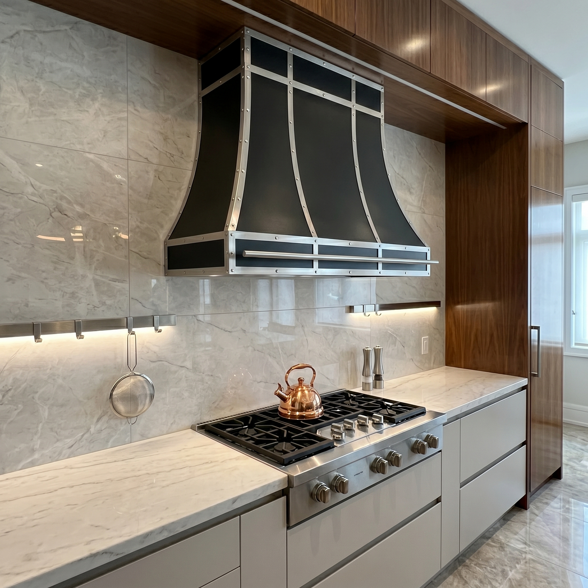 Fobest Custom Modern Black Stainless Steel Range Hood with Cross Straps FSS-589