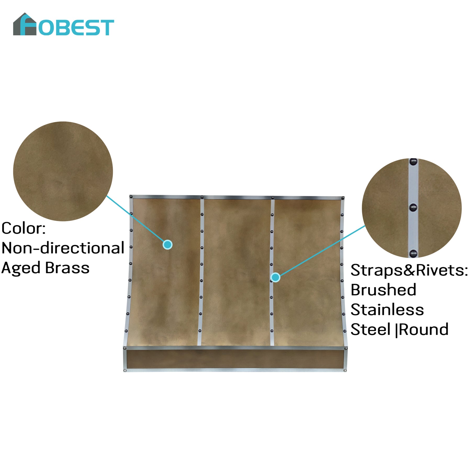 Fobest Custom Modern Industrial Brass Range Hood with Stainless Steel Details FSS-678