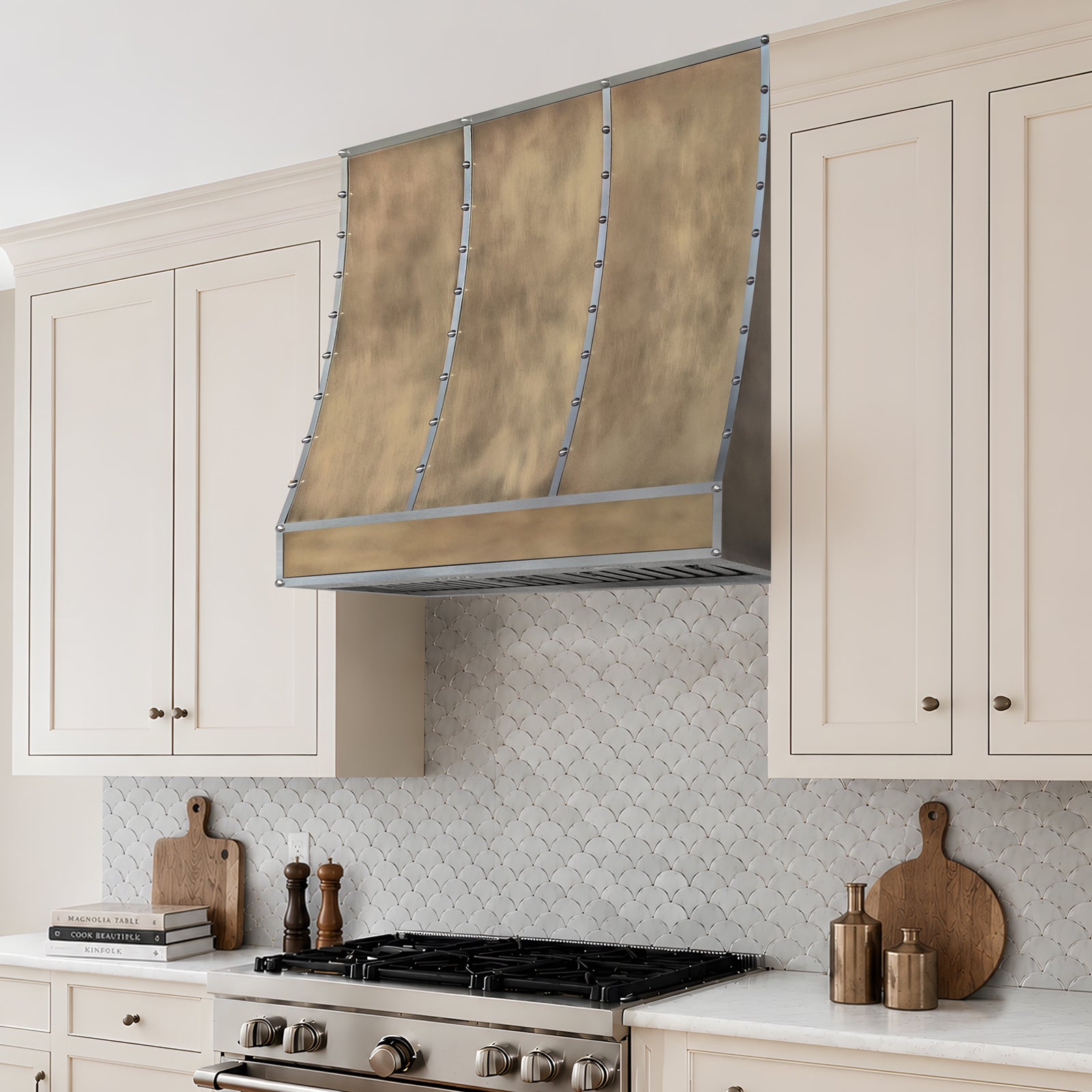 Fobest Custom Modern Industrial Brass Range Hood with Stainless Steel Details FSS-678