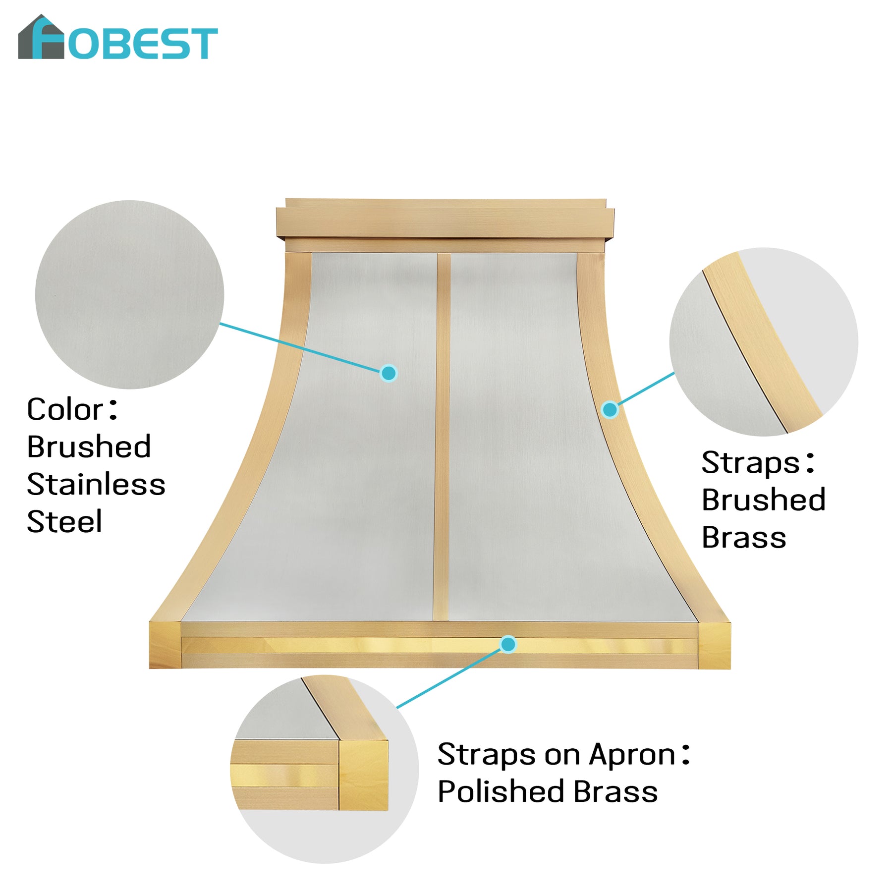 Fobest Custom Modern Range Hood in Curved Design with Layered Brass Straps FSS-625