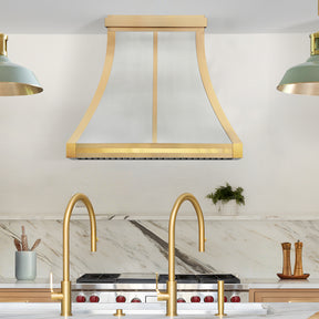 Fobest Custom Modern Range Hood in Curved Design with Layered Brass Straps FSS-625