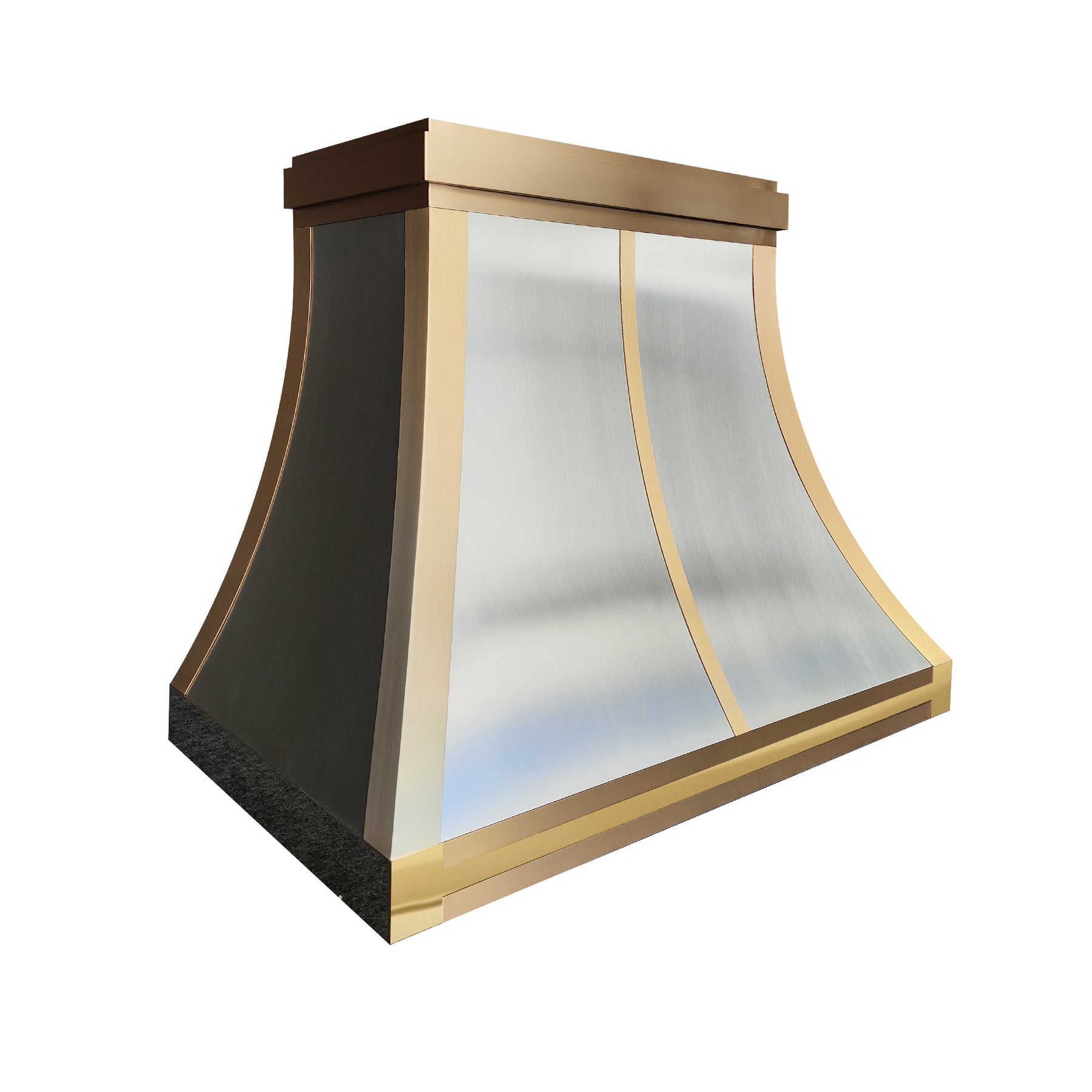 Fobest Custom Modern Range Hood in Curved Design with Layered Brass Straps FSS-625