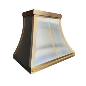 Fobest Custom Modern Range Hood in Curved Design with Layered Brass Straps FSS-625