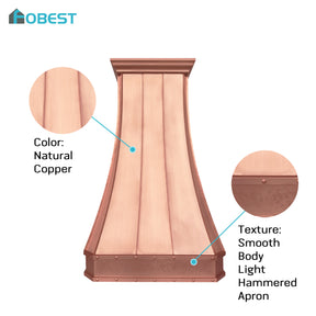 Fobest Custom Natural Copper Metal Range Hood with Vertical Straps FCP-382