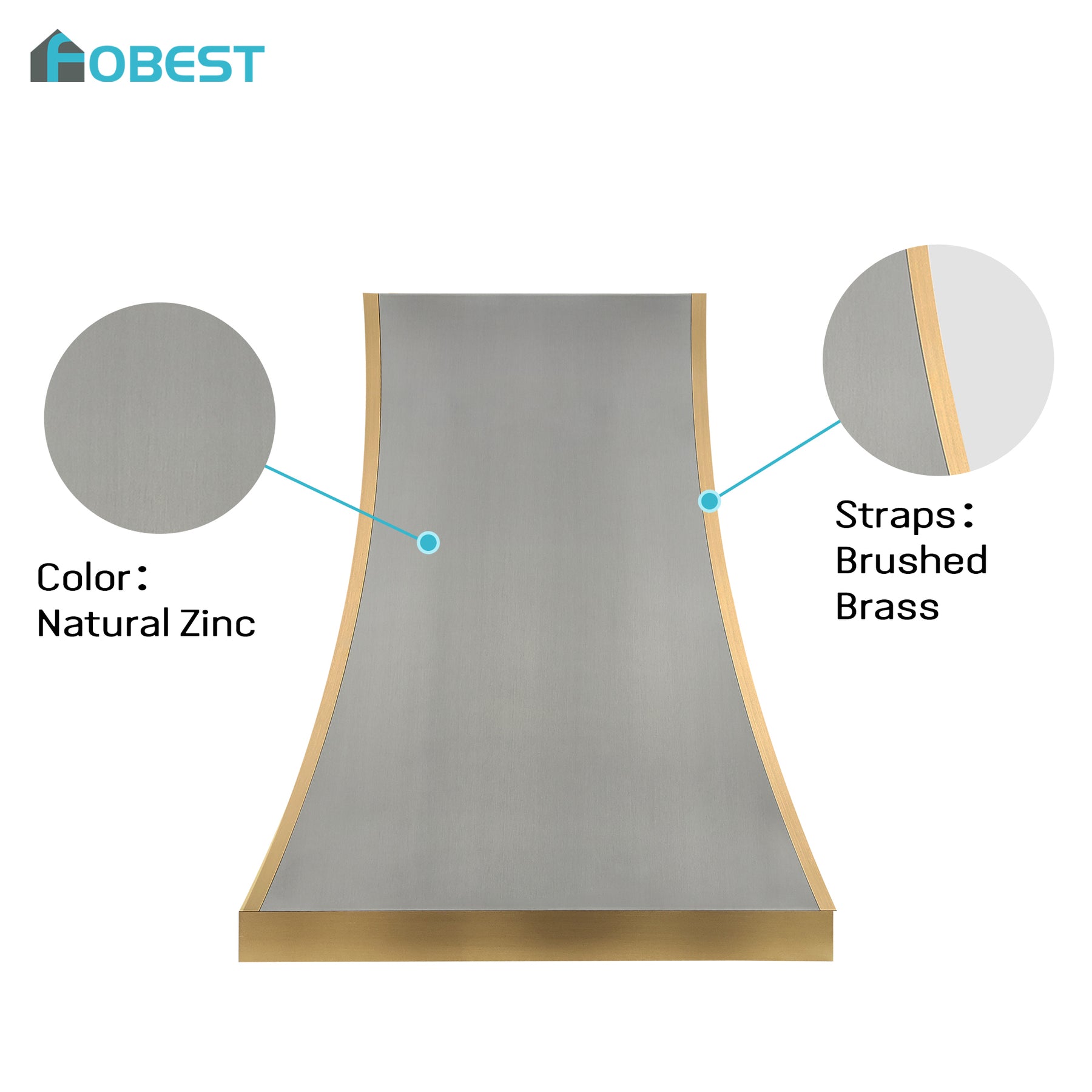 Fobest Custom Natural Zinc Range Hood with Brushed Brass Frame FSS-650