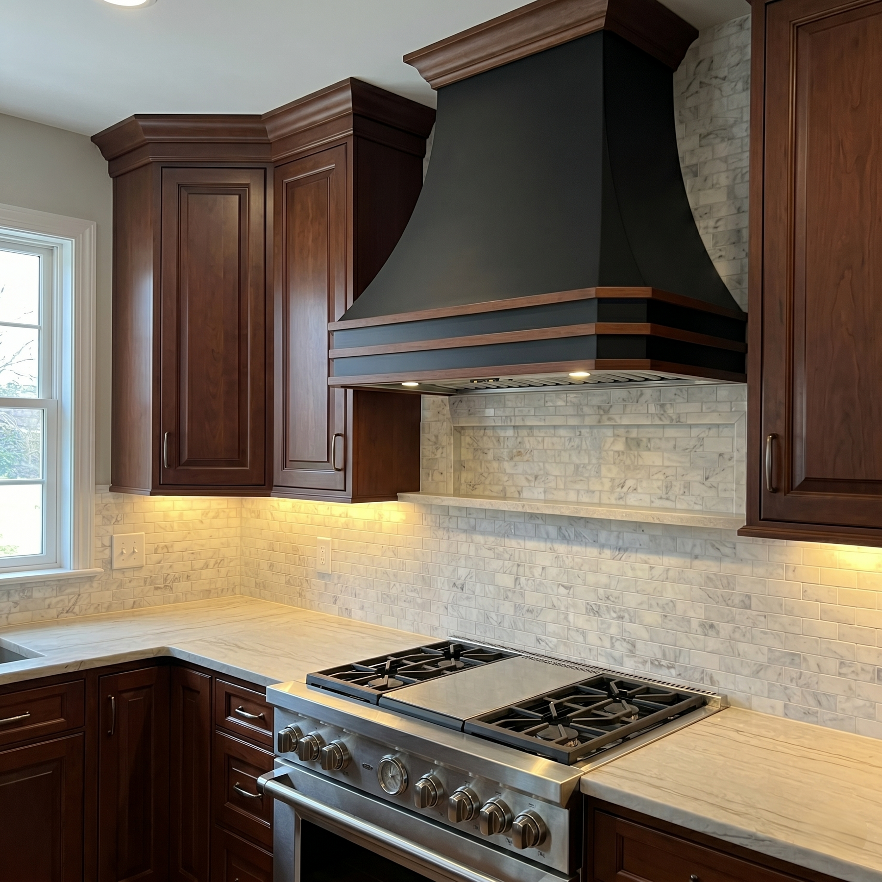 Fobest Custom Oil Rubbed Bronze Range Hood with Antique Copper Straps FCP-374