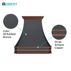 Fobest Custom Oil Rubbed Bronze Range Hood with Antique Copper Straps FCP-374