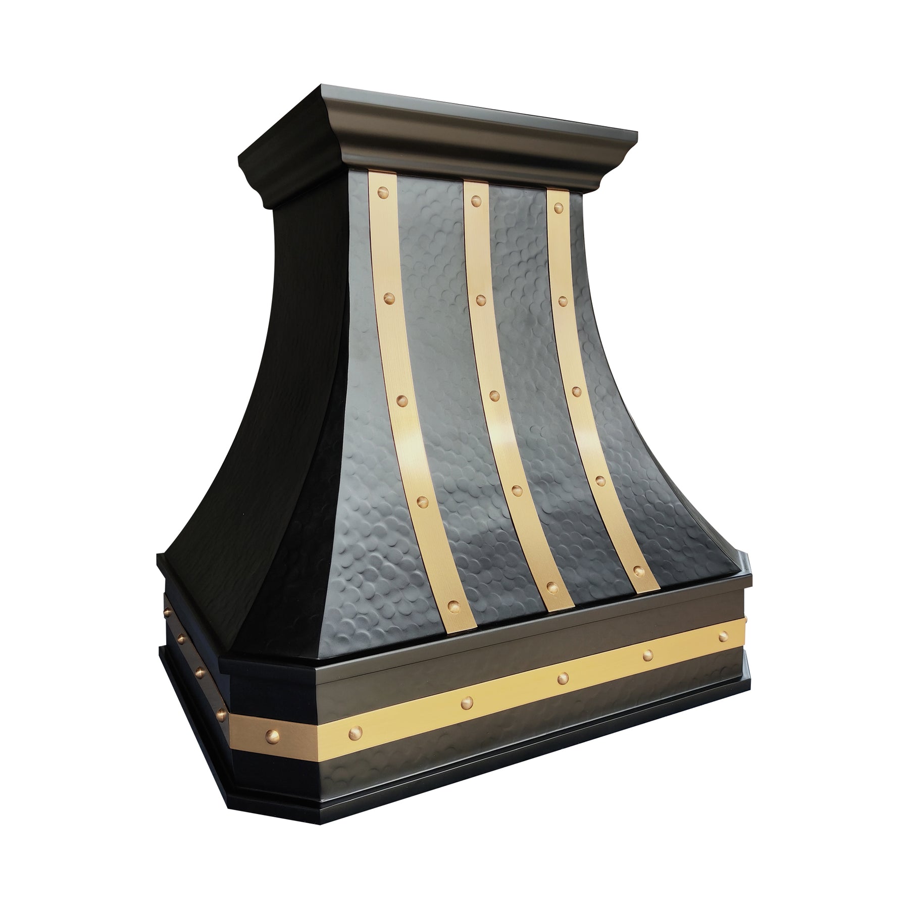 Fobest Custom Oil Rubbed Bronze Range Hood with Brass Straps & Rivet Details FCP-371