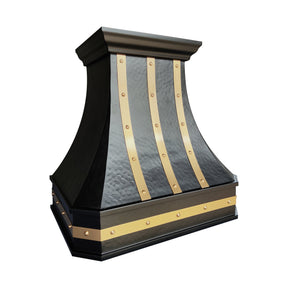Fobest Custom Oil Rubbed Bronze Range Hood with Brass Straps & Rivet Details FCP-371