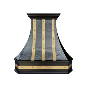 Fobest Custom Oil Rubbed Bronze Range Hood with Brass Straps & Rivet Details FCP-371