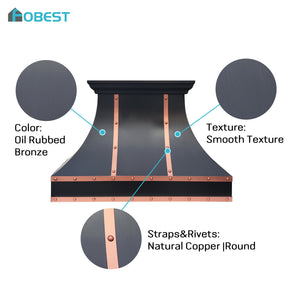 Fobest Custom Oil Rubbed Bronze Range Hood with Copper Straps & Rivets FCP-377