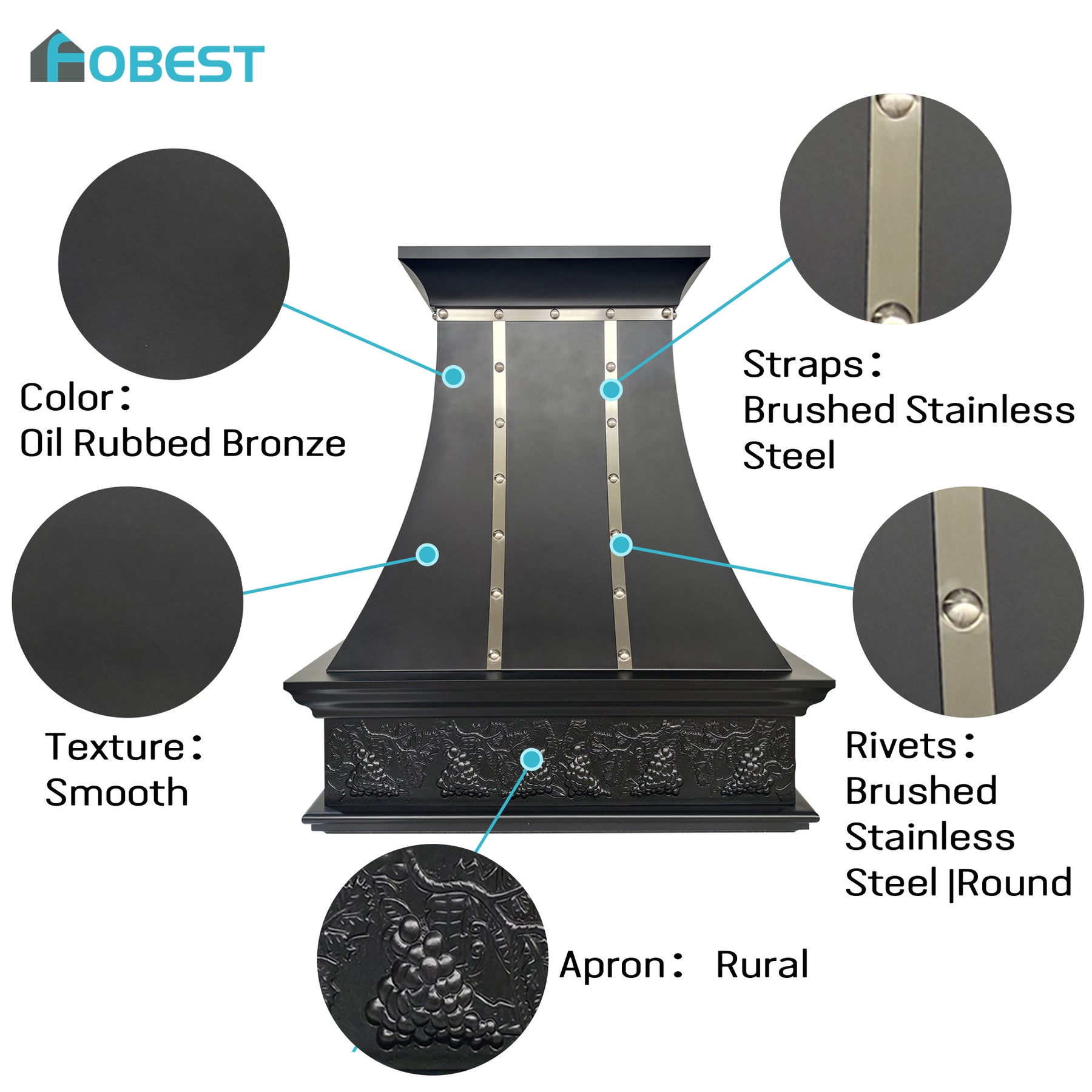 Fobest Custom Oil Rubbed Bronze Range Hood with Hand-Carved Apron Design FCP-366