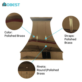 Fobest Custom Polished Brass Range Hood with Straps and Rivets FSS-682