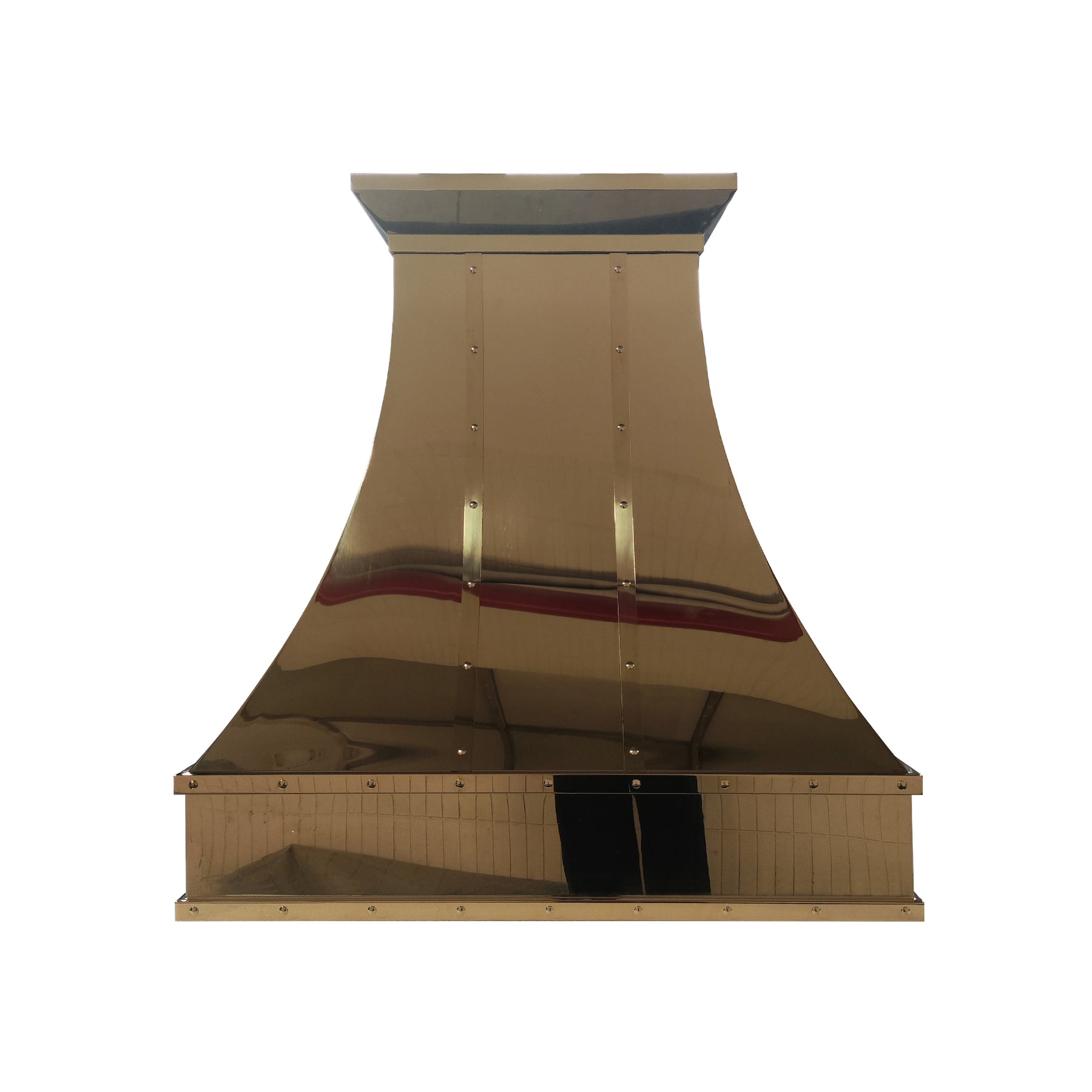 Fobest Custom Polished Brass Range Hood with Straps and Rivets FSS-682