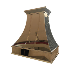 Fobest Custom Polished Brass Range Hood with Straps and Rivets FSS-682
