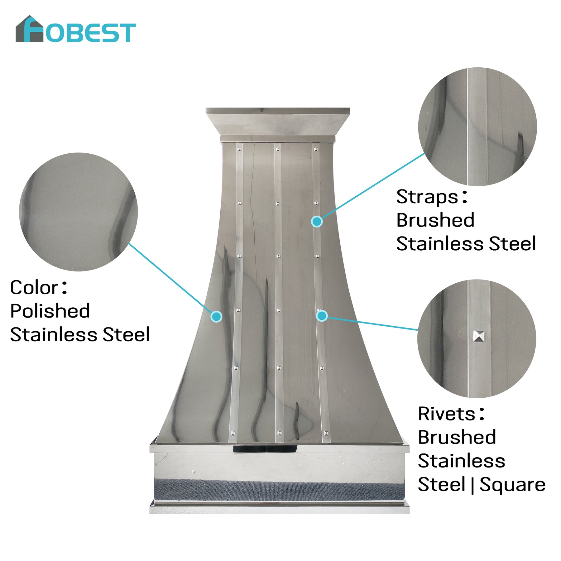 Fobest Custom Polished Stainless Steel Range Hood Modern Easy-Clean Kitchen Hood FSS-666