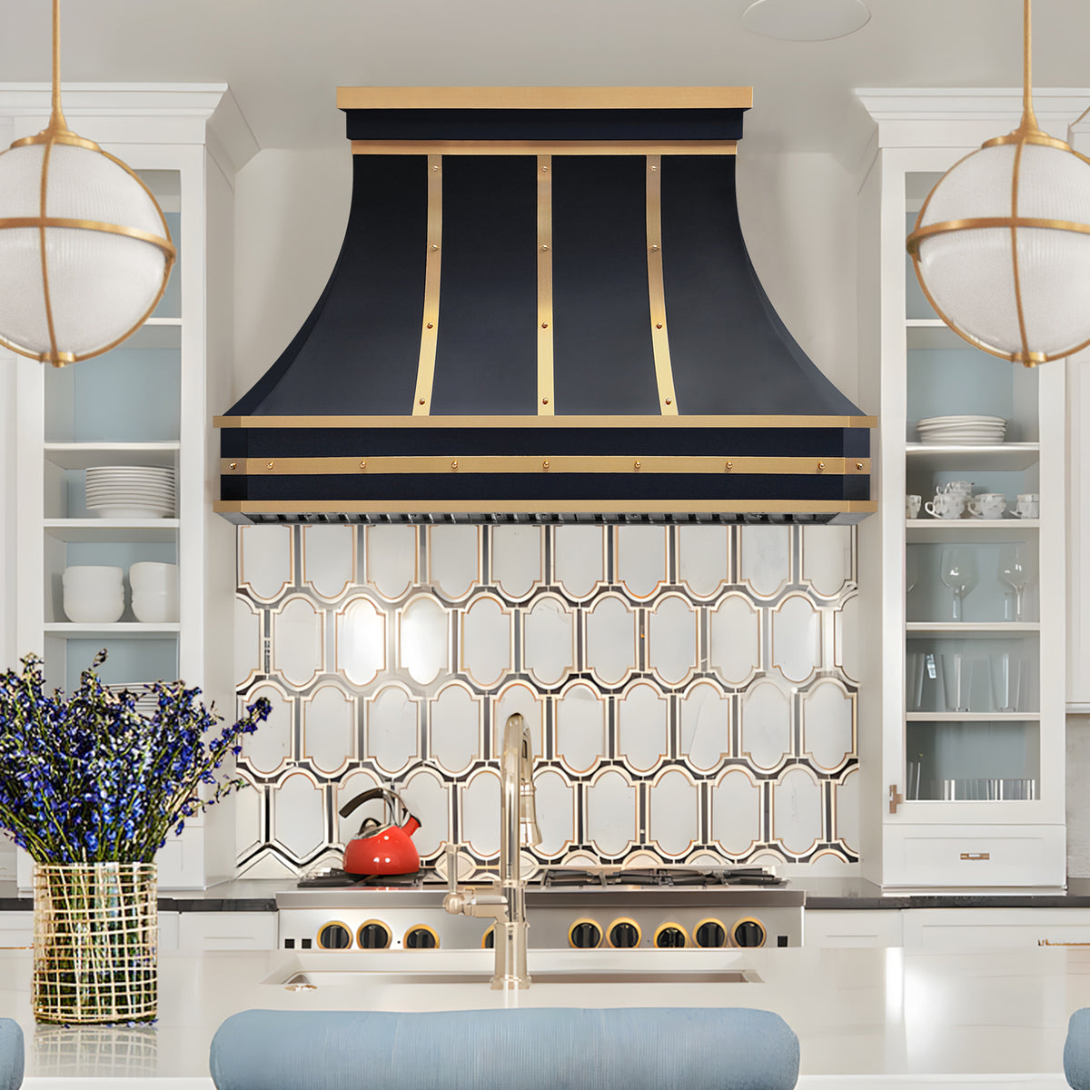 Fobest Custom Range Hood in Black and Brass Stainless Steel for California Luxury Kitchens FSS-561