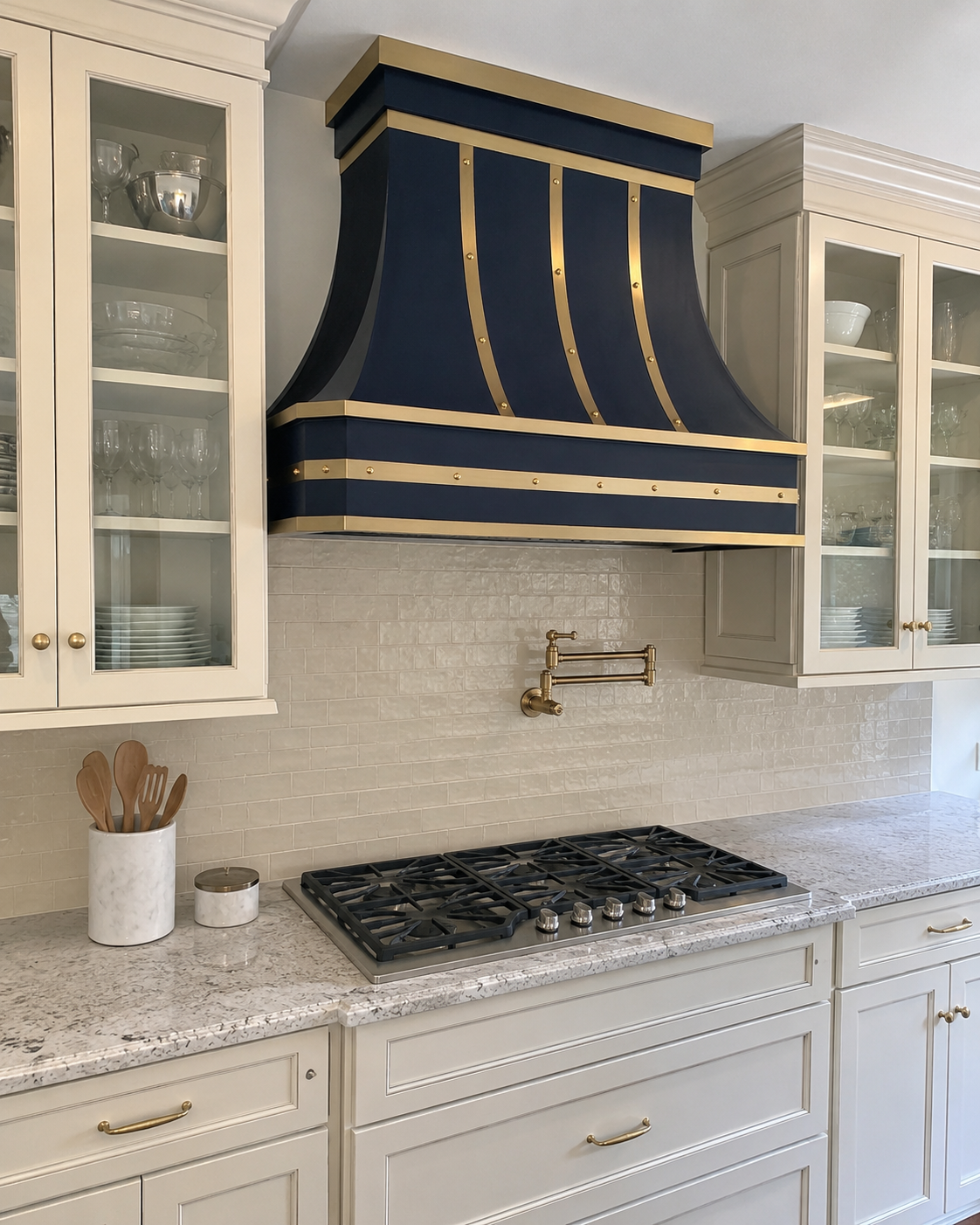 Fobest Custom Range Hood in Black and Brass Stainless Steel for California Luxury Kitchens FSS-561