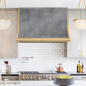 Fobest Custom Sculpted Zinc Range Hood with Brass Edge Accents FSS-590