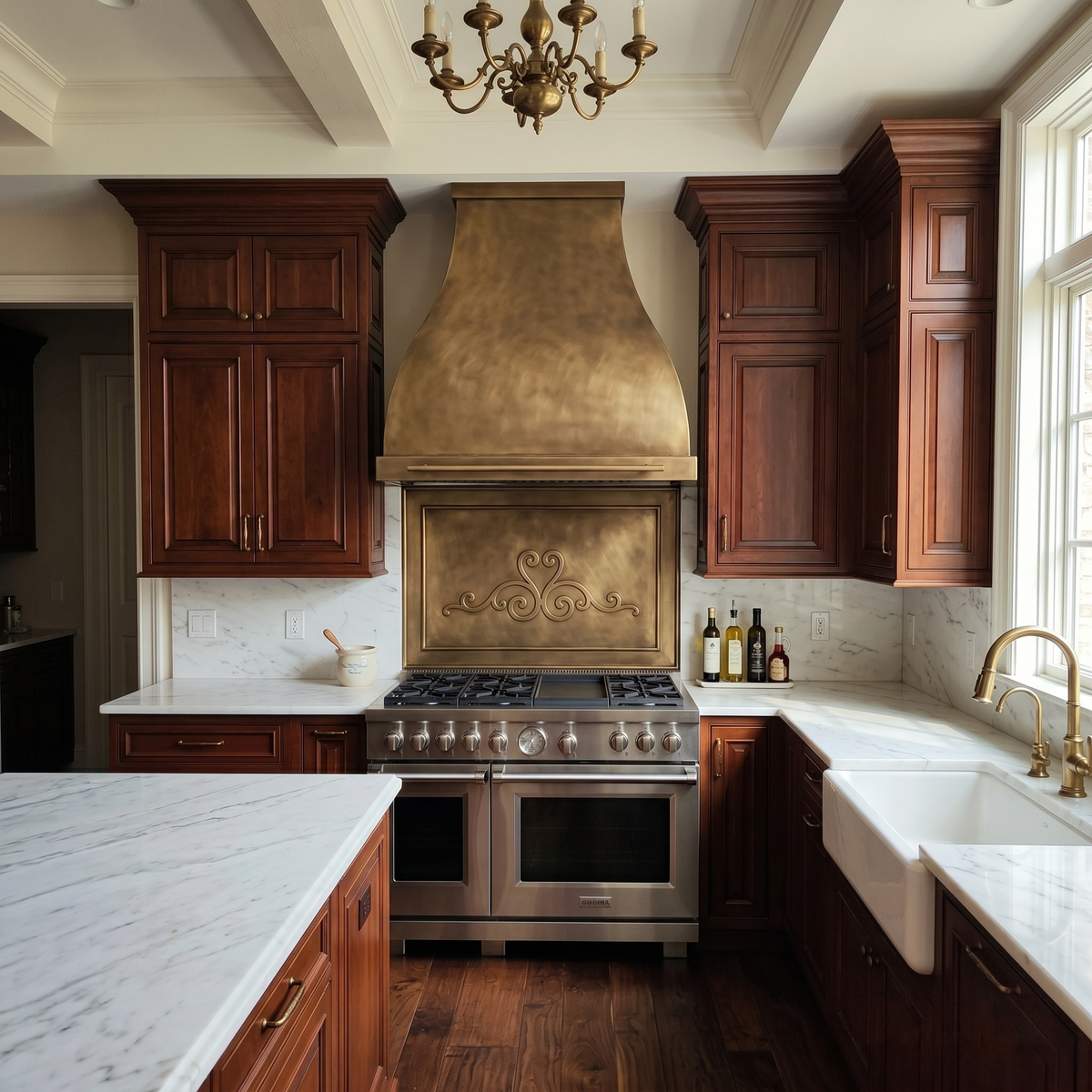 Fobest Custom Sculptural Brass Range Hood with Warm Modern Accent Statement FSS-600