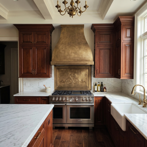 Fobest Custom Sculptural Brass Range Hood with Warm Modern Accent Statement FSS-600