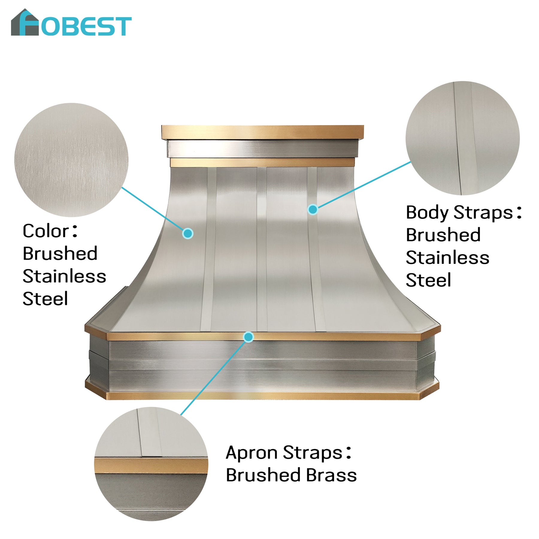 Fobest Custom Minimalist Stainless Steel Range Hood with Brushed Brass Accents FSS-609