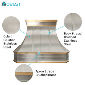 Fobest Custom Minimalist Stainless Steel Range Hood with Brushed Brass Accents FSS-609