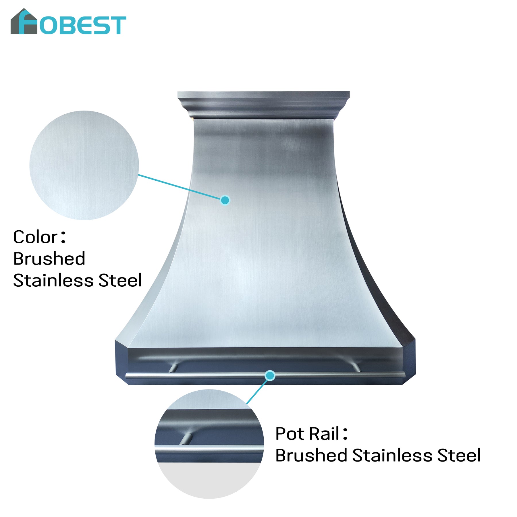 Fobest Custom Sculptural Range Hood in Brushed Stainless Steel FSS-632