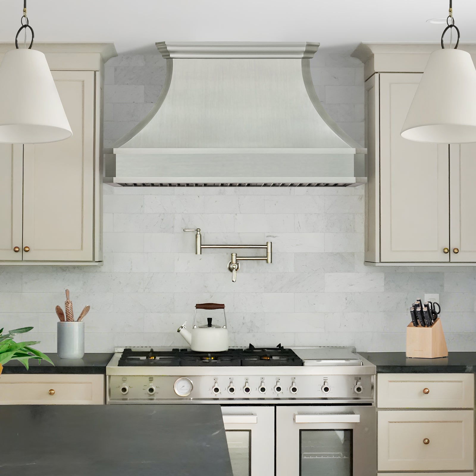 Fobest Custom Sculptural Stainless Steel Range Hood in Brushed Finish FSS-584